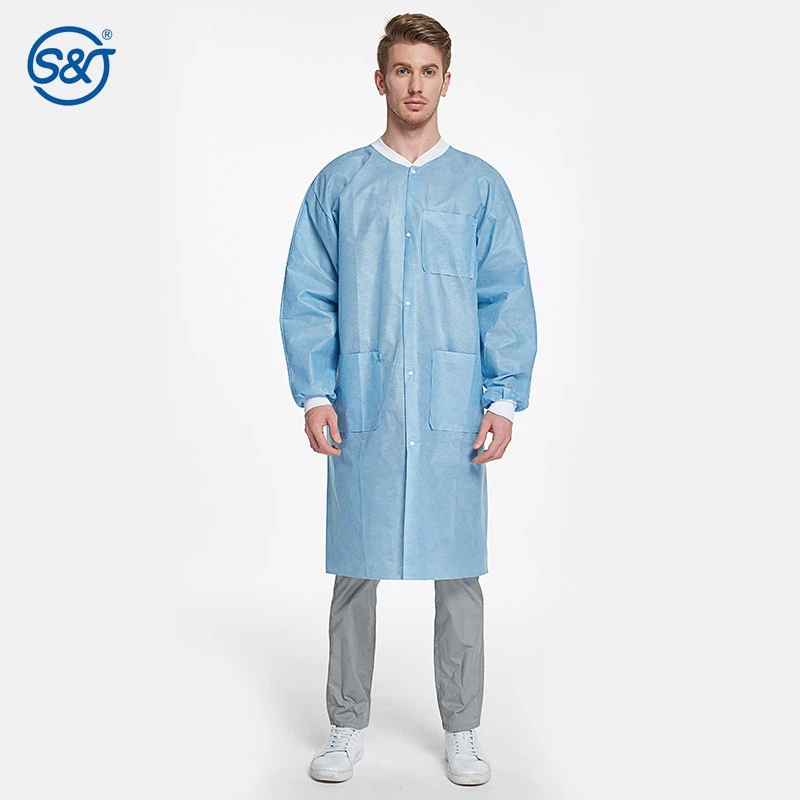 blue disposable lab coats